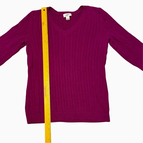 LOFT Women's V-Neck Cable Knit Sweater in Pink Plum - Picture 5 of 8